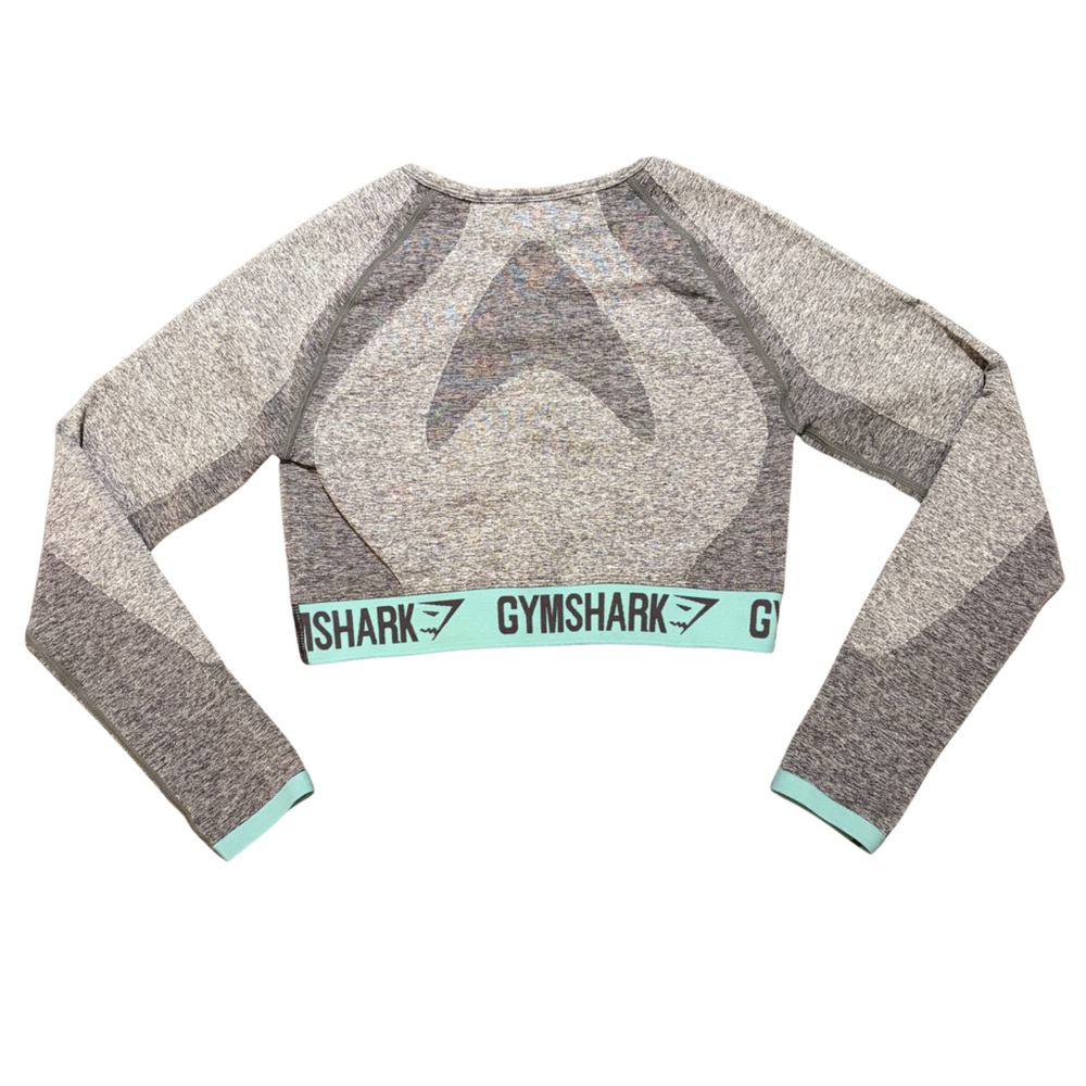 Gymshark Grey Seamless Long-Sleeve Crop Top with Mint Trim